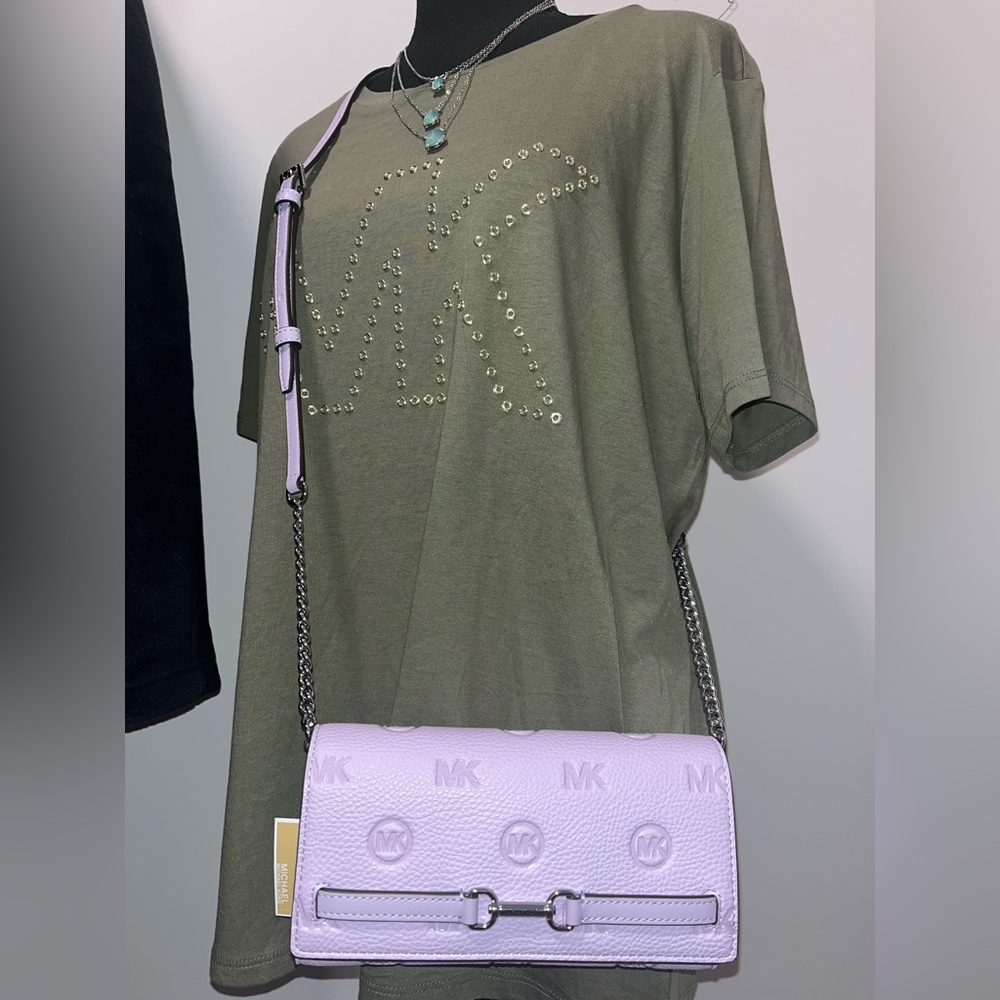 NWT Michael Kors Carson Large Logo Debossed Wallet Crossbody in Lavender